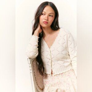 NWT LoveShackFancy Petra Knit Heart Argyle Cardigan Parchment Cream Ivory | S